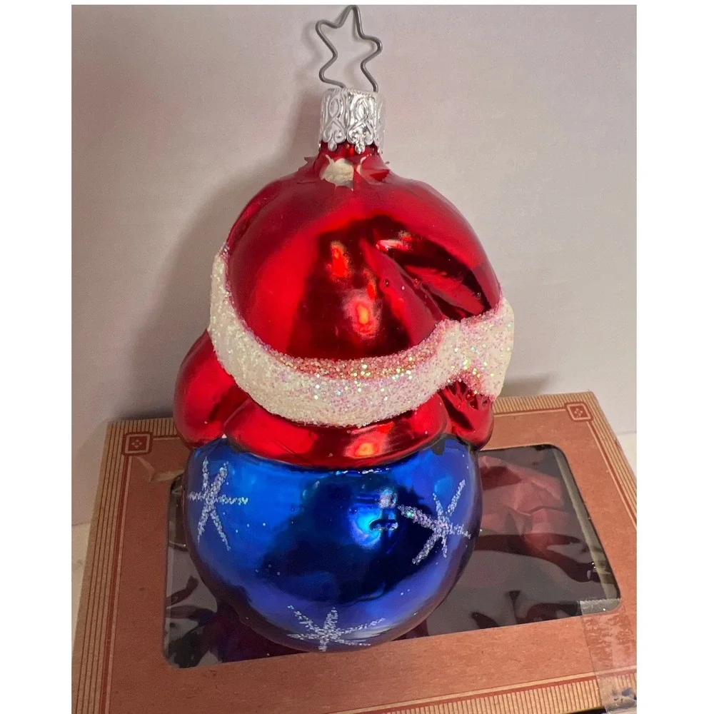 Old World Christmas Inge-Glas‎ Hand Blown Santa Blue Snowflake Ornament (79)